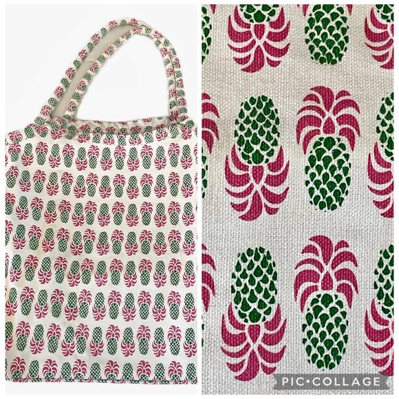 Rock Flower Paper Pineapple Motif Tote Bag Canvas Beach Errands Shopping Bag - Picture 1 of 8
